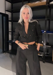 Gold Kuşgözlü Crop Blazer