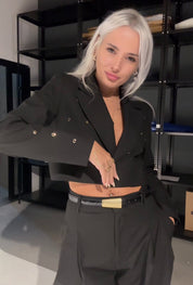 Gold Kuşgözlü Crop Blazer